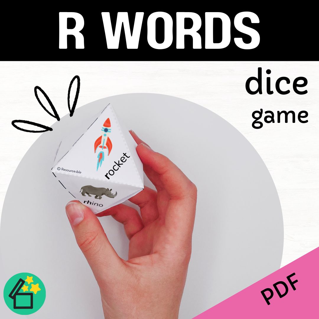 R sound speech therapy game. Classroom game for R words. R phonic activity for kids by Resourceible.