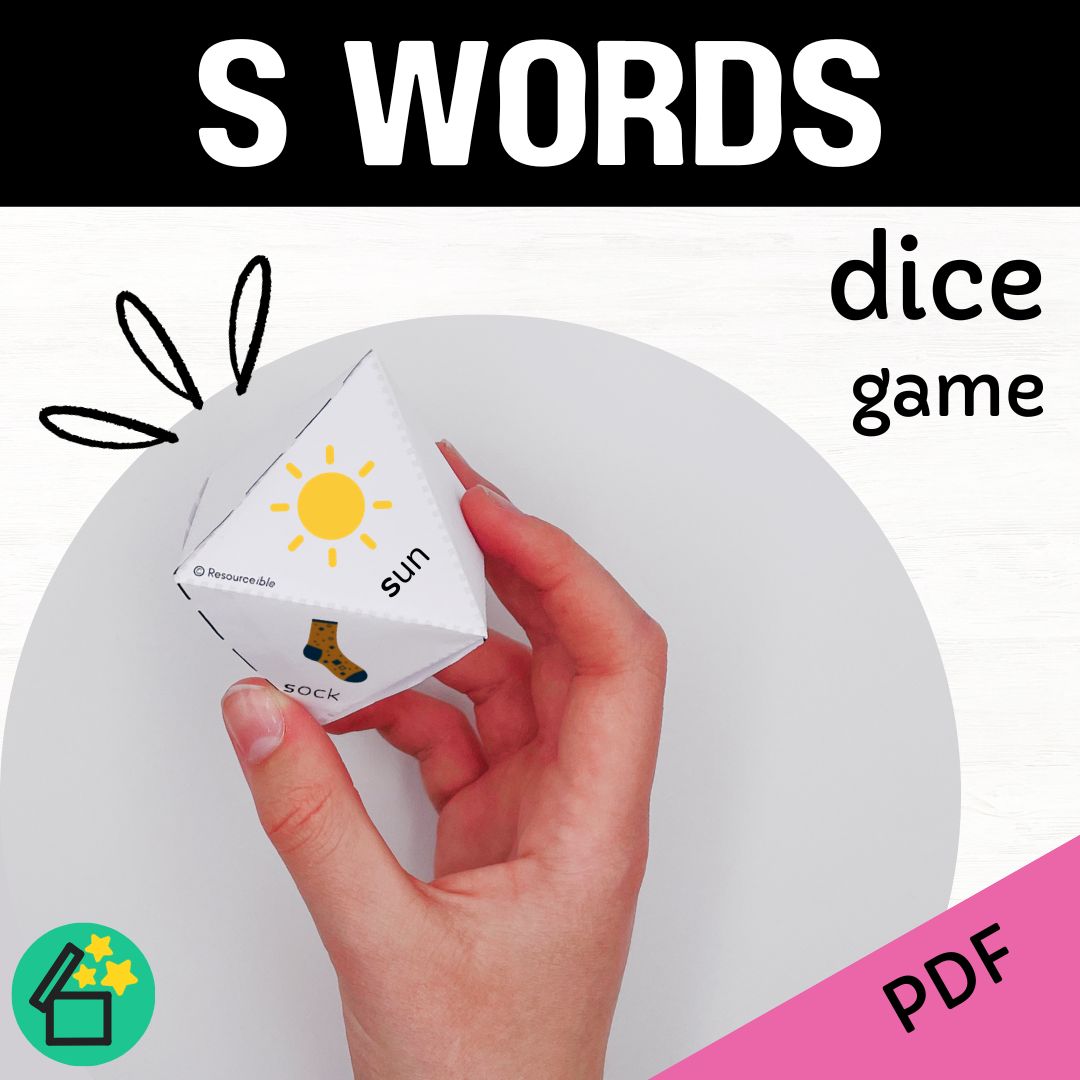 S sound speech therapy game. Classroom game for S words. S phonic activity for kids by Resourceible.