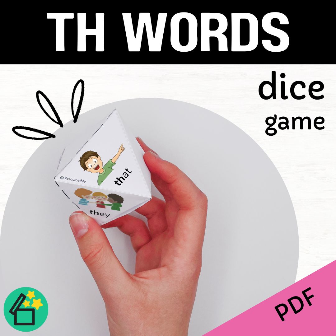 Voiced TH sound speech therapy game. Classroom game for TH words. TH phonic activity for kids by Resourceible.