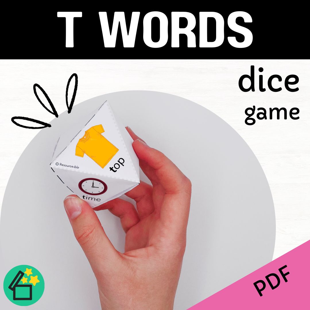 T sound speech therapy game. Classroom game for T words. T phonic activity for kids by Resourceible.