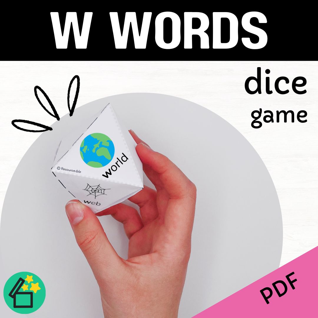 W sound speech therapy game. Classroom game for W words. W phonic activity for kids by Resourceible.
