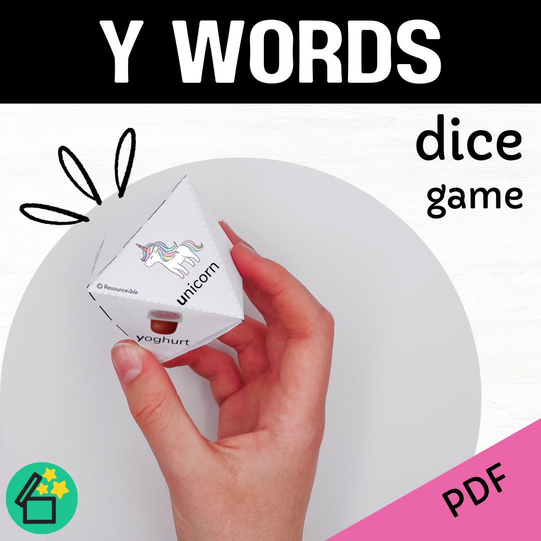 Y sound speech therapy game. Classroom game for Y words. Y phonic activity for kids by Resourceible.
