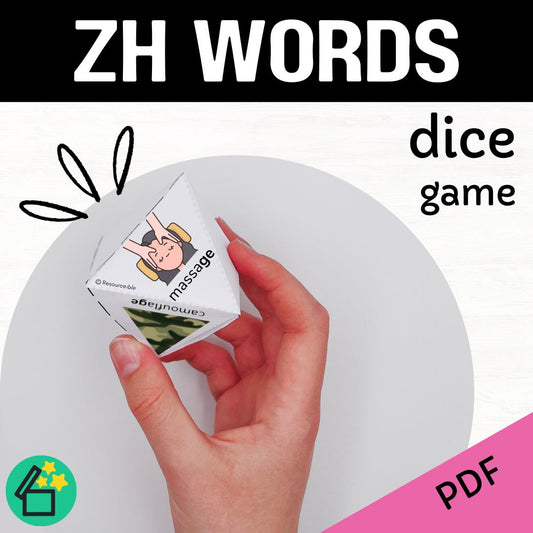 ZH sound speech therapy game. Classroom game for ZH words. ZH phonic activity for kids by Resourceible.