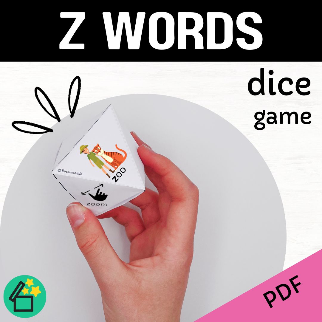 Z sound speech therapy game. Classroom game for Z words. Z phonic activity for kids by Resourceible.