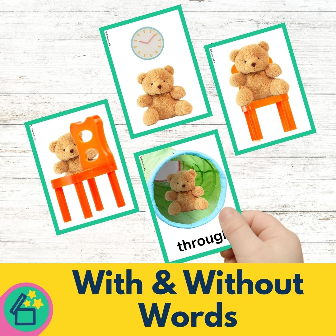 Speech Therapy preposition activity with and without words.