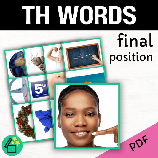 TH word list for speech therapy and teachers by Resourceible. Eliciting the TH sound at the end of words. TH voiceless speech sound.