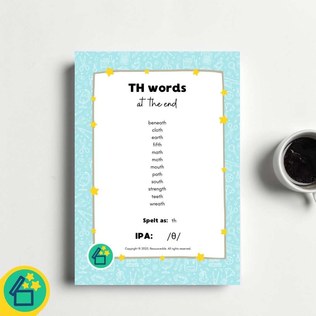 TH Words | Words ending with voiceless TH | Speech Therapy Resources | pdf