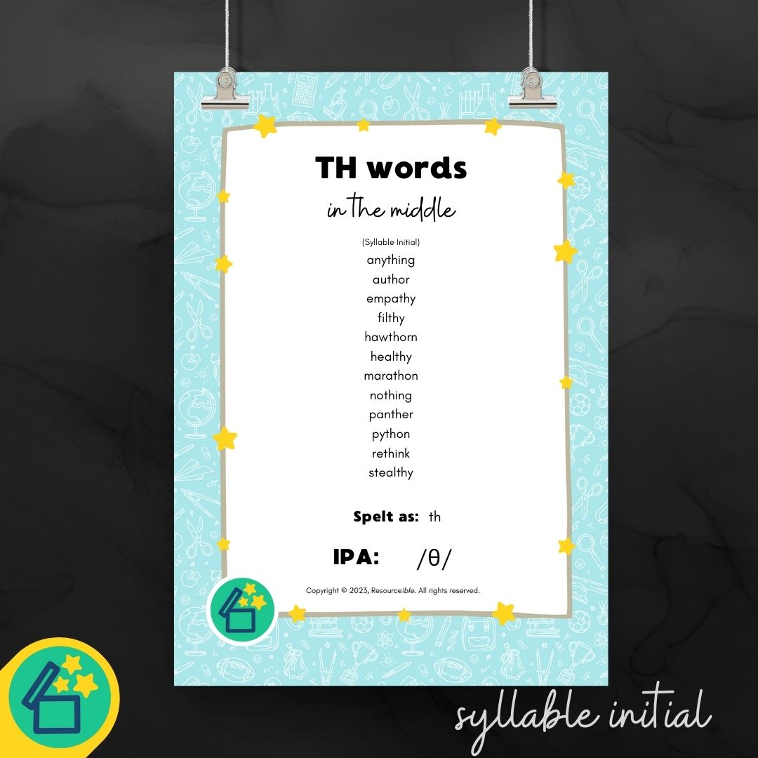 TH Words | Words with voiceless TH in the middle | Speech Therapy Resources | pdf