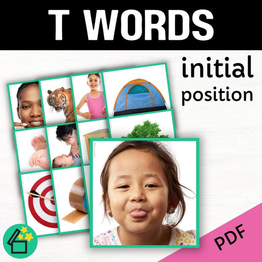 Eliciting sounds in speech therapy. Flash cards with T at the beginning. Initial T speech sound. T phonic for teachers. Ultimate speech sounds book. DARA by Resourceible, Kate Beckett.