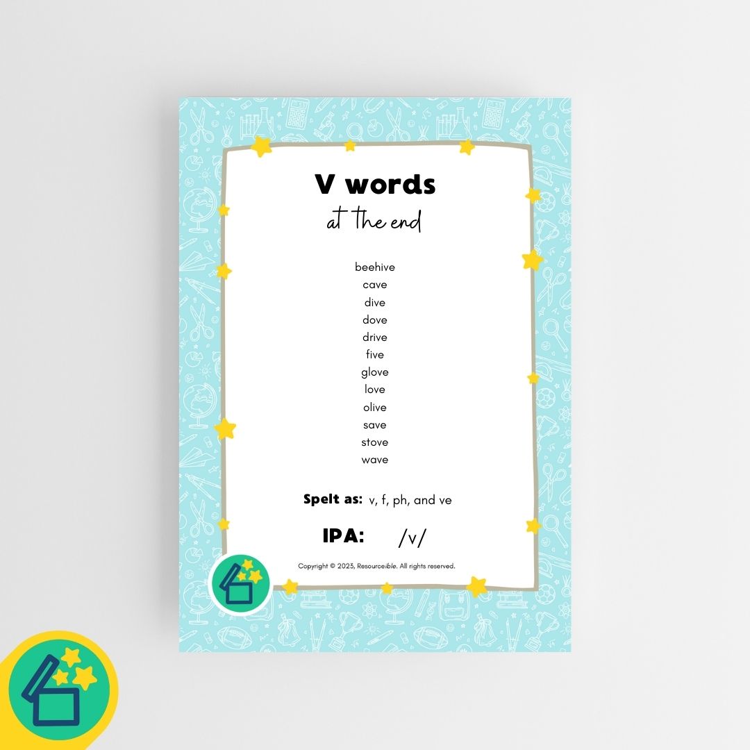 V Words | Words ending with V | Speech Therapy Resources | pdf