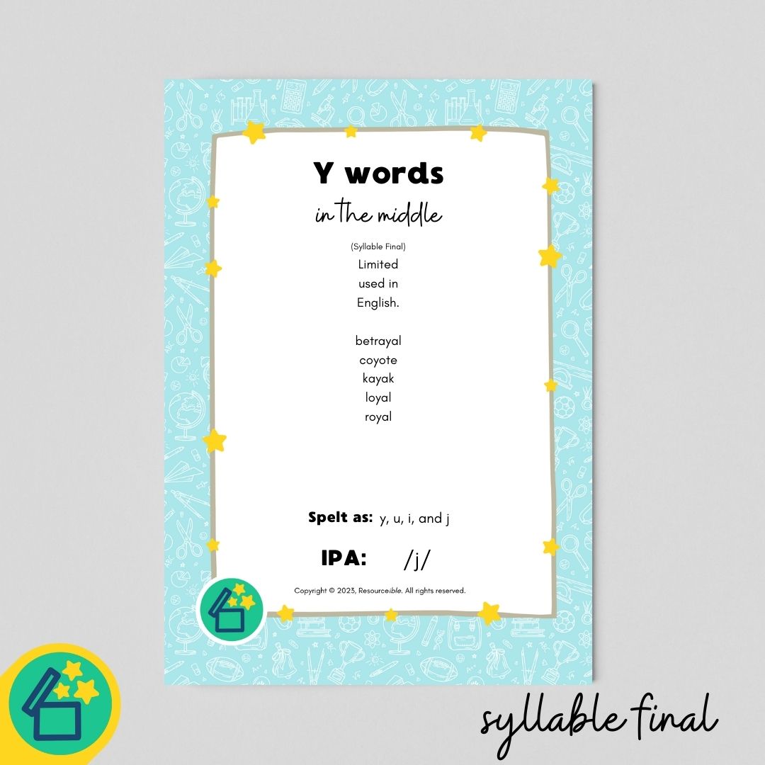 Y Words | Words with Y in the middle | Speech Therapy Resources | pdf