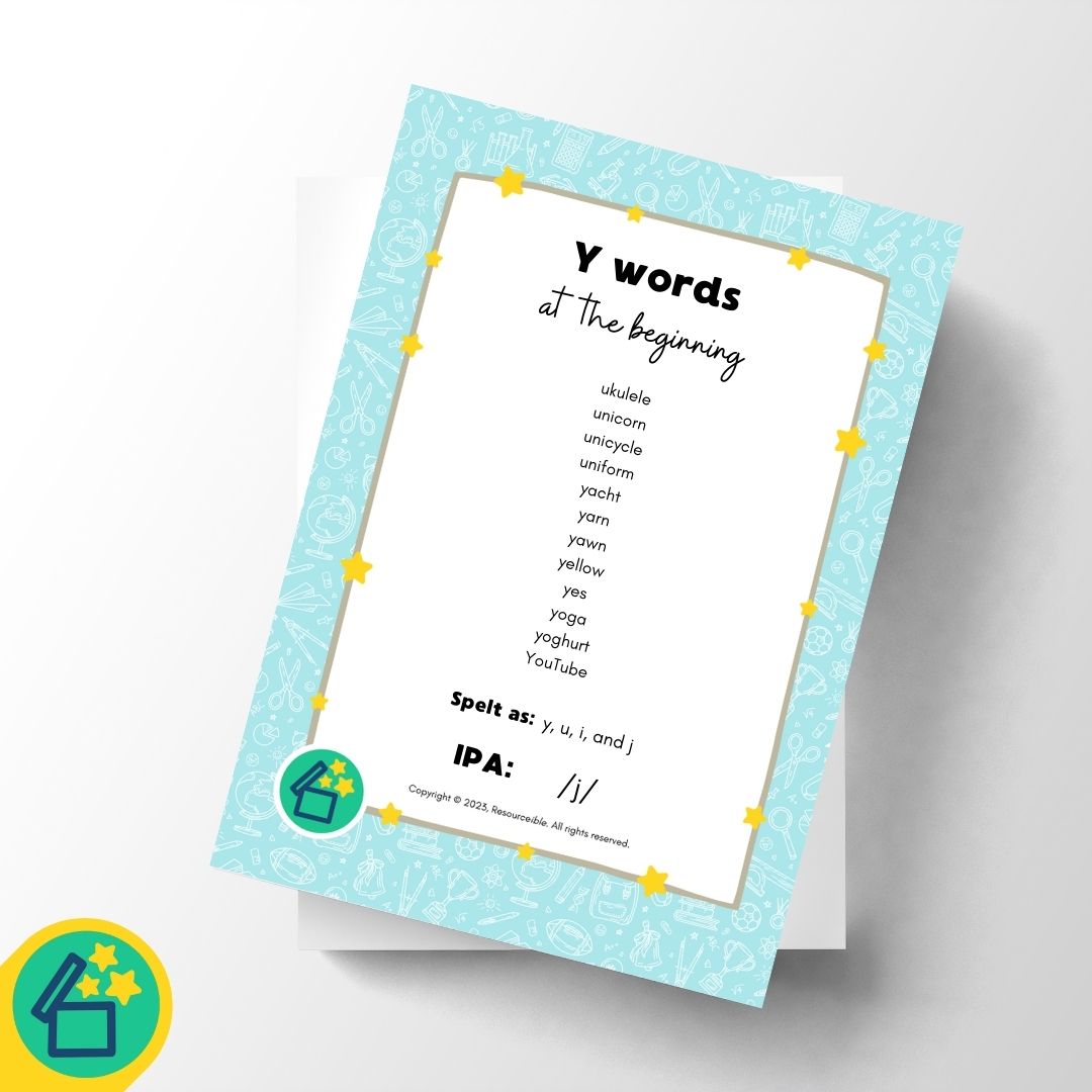 Y Words | Words beginning with Y | Speech Therapy Resources | pdf