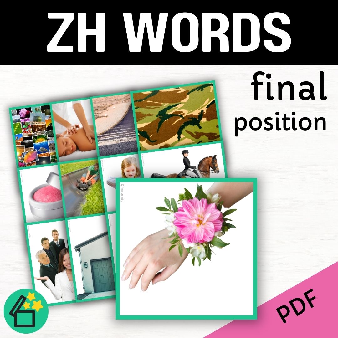ZH word list for speech therapy and teachers by Resourceible. Eliciting the ZH sound at the end of words.