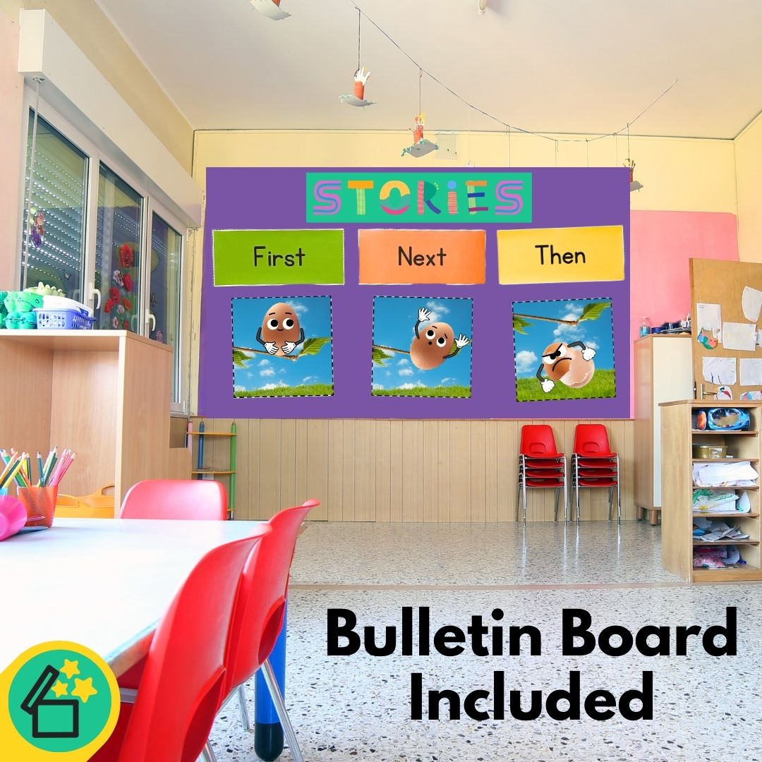 Printable PDF story sequencing bulletin board activity pack.